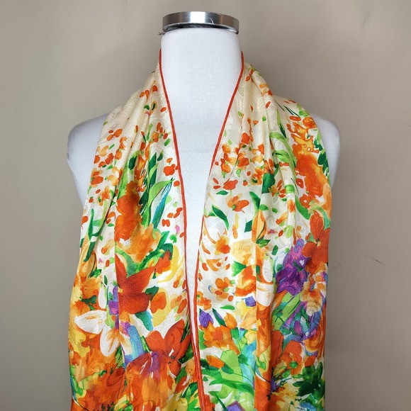 Lauren Ralph Lauren Silk Floral Neck Scarf 52" x 11" Vibrant Artsy - Picture 3 of 9